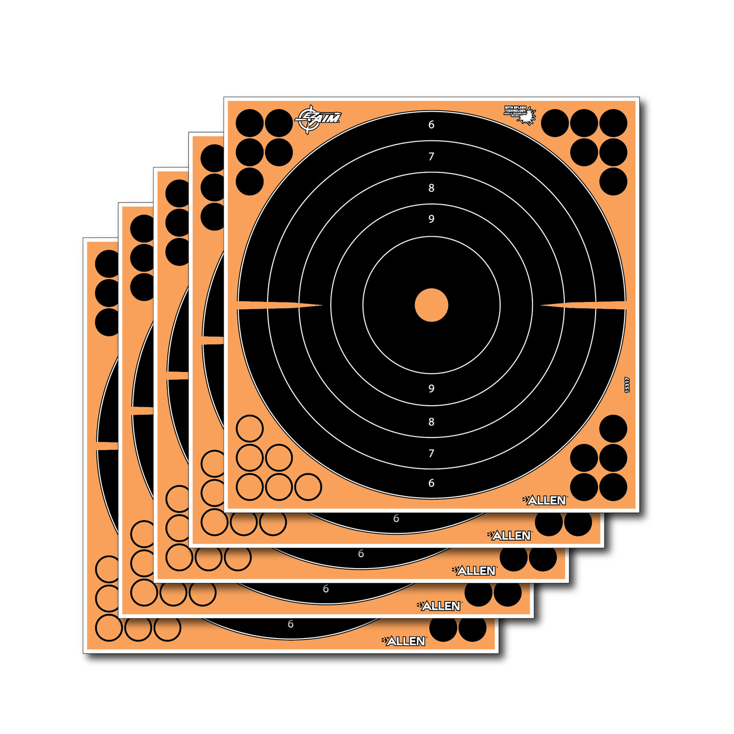 EZ-Aim 15317 Splash Reactive  Self-Adhesive Paper Black/Orange 12" Bullseye 5 Pack