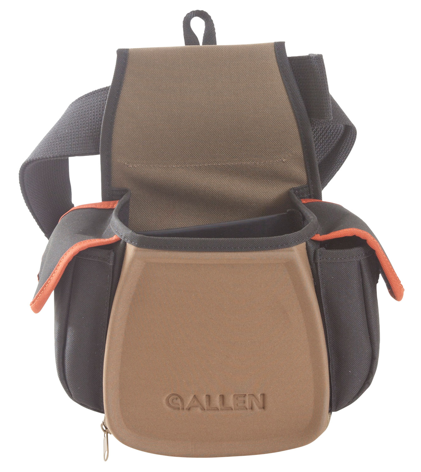 Allen Eliminator Pro Double Compartment Shooting Bag Black with Tan & Rust Accents, Elastic Loops, Side Pockets & D-Ring 7" x 4.75" x 12" Exterior Dimensions