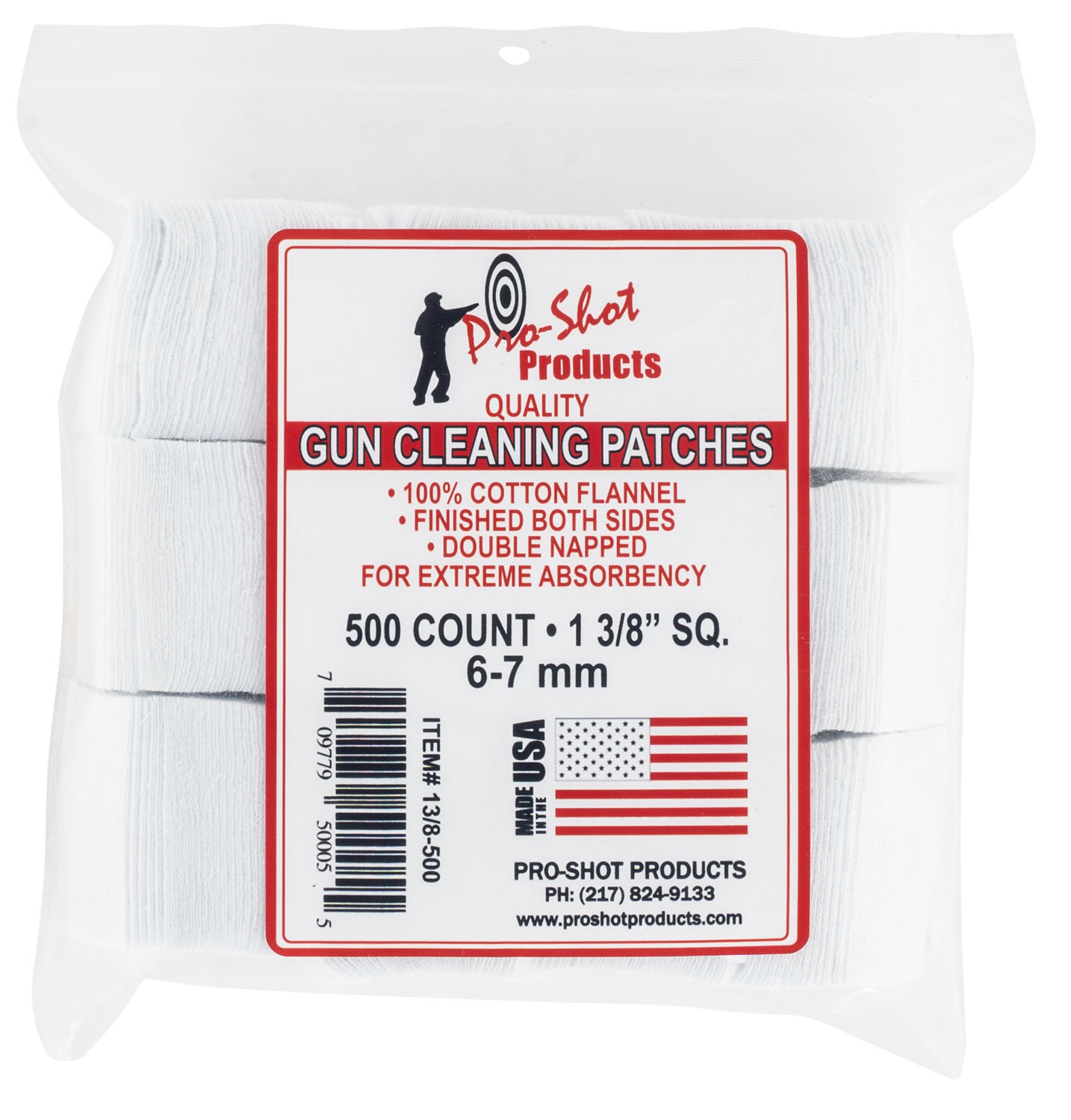 Pro-Shot 138500 Cleaning Patches 6mm/7mm 1.38" Cotton Flannel 500 Per Pkg