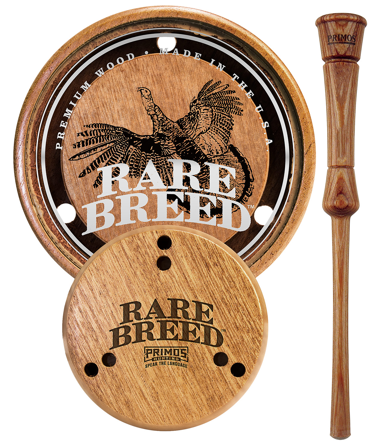 Primos Rare Breed Glass Turkey Pot Call Wood Grain - Wood Cup & Sound Board, One-Piece Striker, CNC Milled Pot