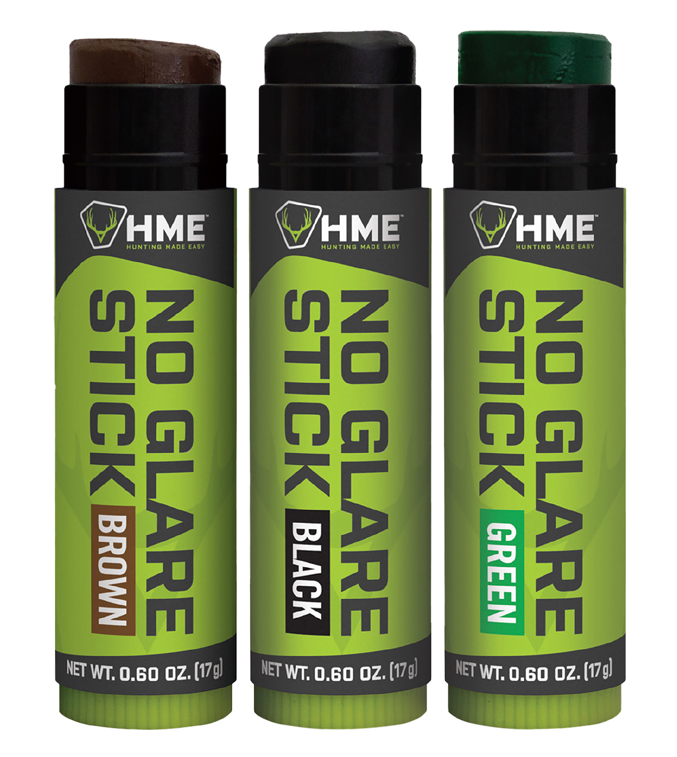 HME HMESTK3PK Face Paint No Glare Black/Brown/Dark Green Stick
