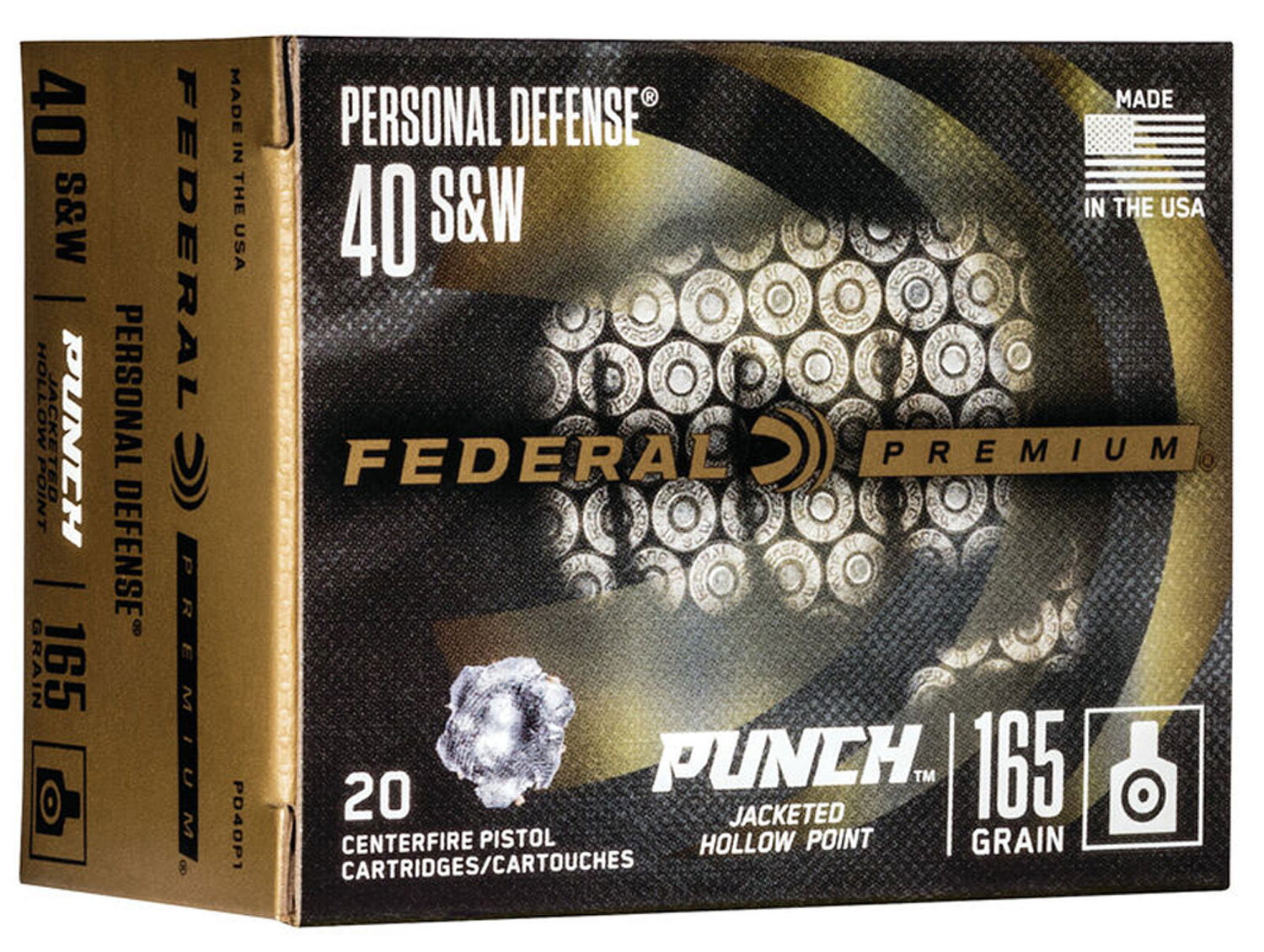 Federal PD40P1 Punch Personal Defense 40S&W 165gr Jacketed Hollow Point 20 Per Box/10 Case