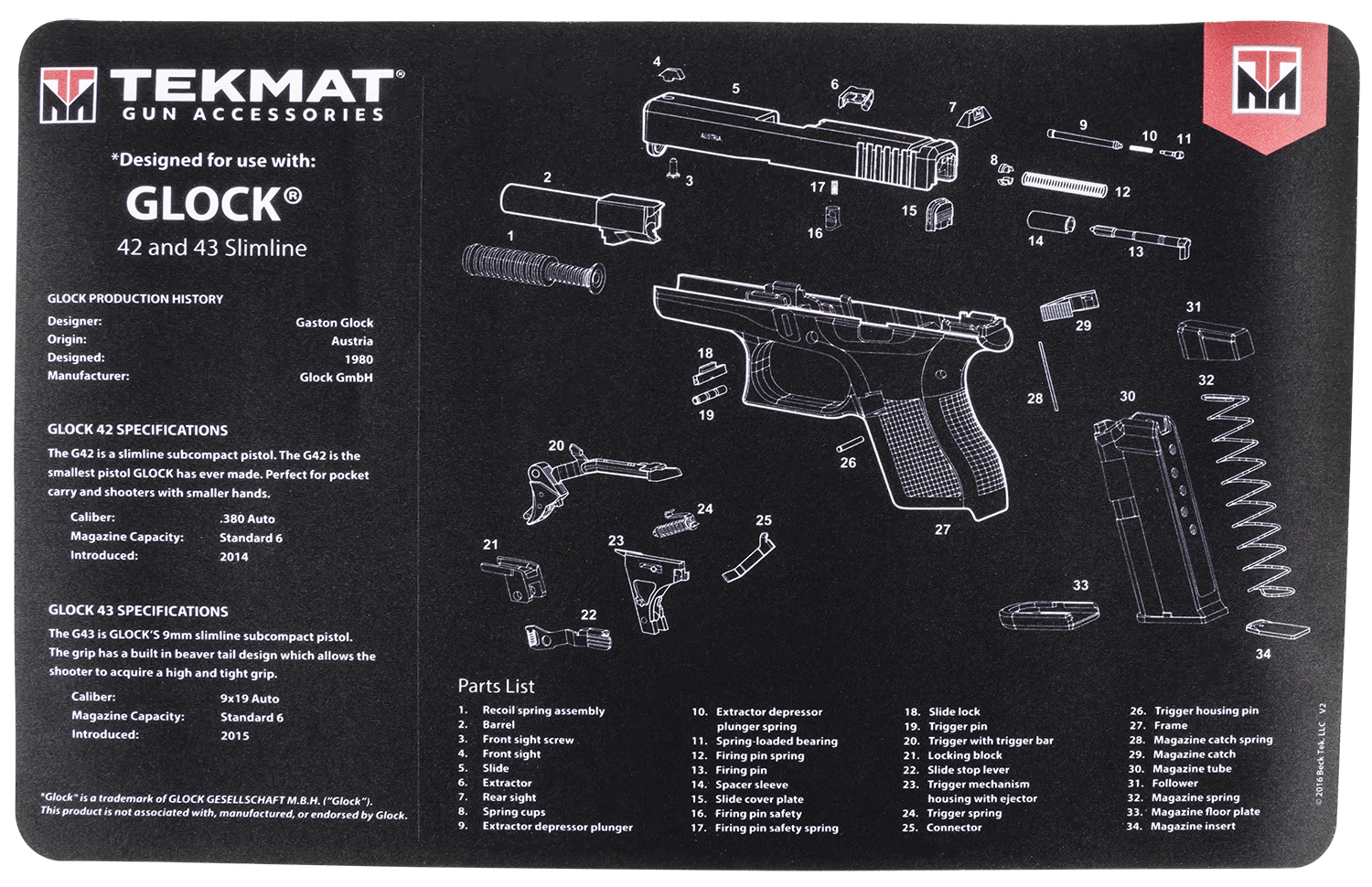 TekMat TEKR17GLOCK4243 Glock 42/43 Cleaning Mat 42/43 Parts...-img-0