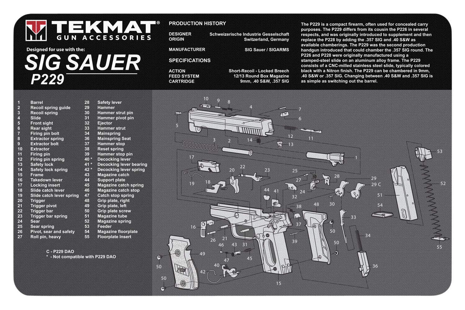 TekMat TEKR17SIGP229 Sig Sauer P229 Cleaning Mat Sig P229 Parts Diagram...-img-0