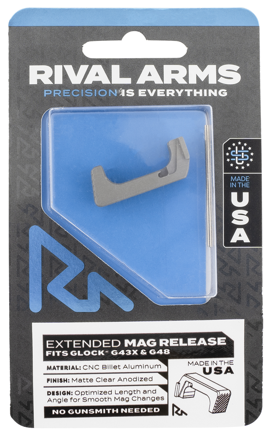 Rival Arms Magazine Release Extended Silver Aluminum for Glock 43X 48
