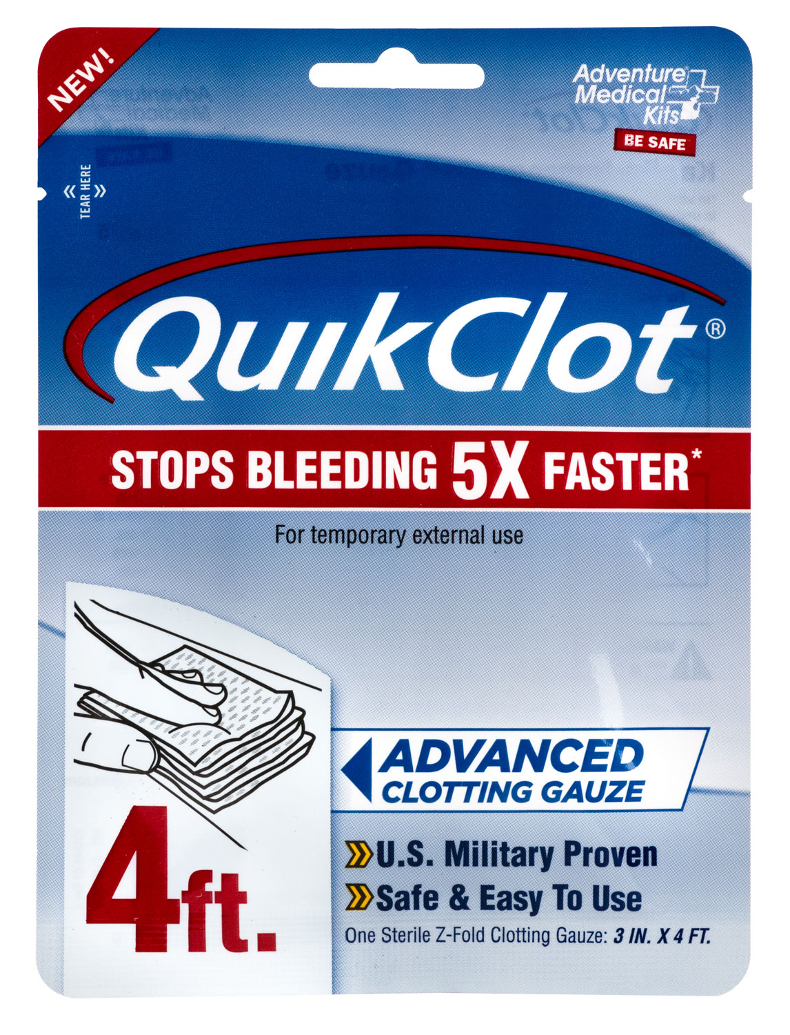 Adventure Medical Kits 50200026 QuikClot  Stop Bleeding White 3 x 48 Clotting Gauze