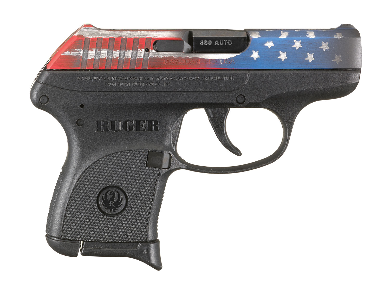 Ruger 13710 LCP  Compact Frame 380 ACP 6+1, 2.75 Black Steel Barrel, American Flag Cerakote Serrated Steel Slide, Black Polymer Frame, Black Polymer Grip, Right Hand
