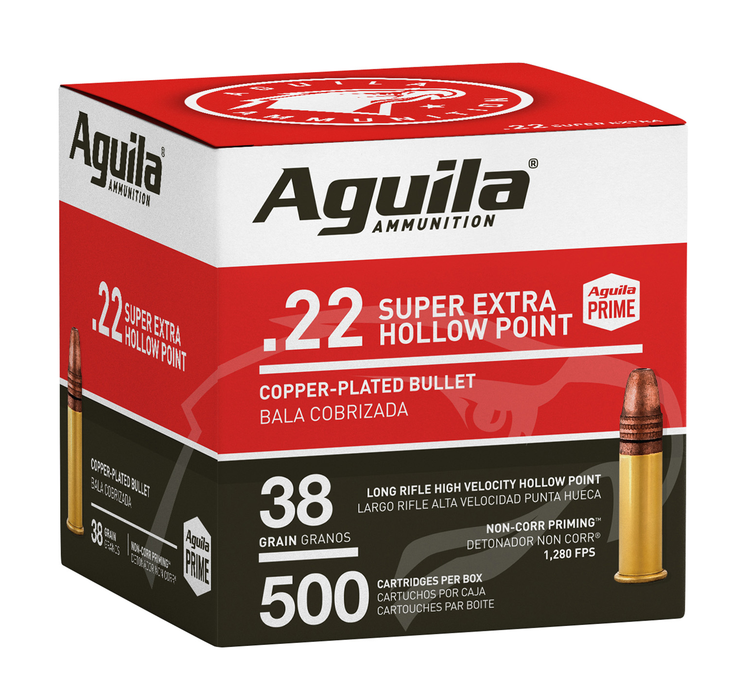 Aguila 1B221118 Super Extra Rimfire 22LR 38gr Copper Plated Hollow Point 500 Per Box/4 Case