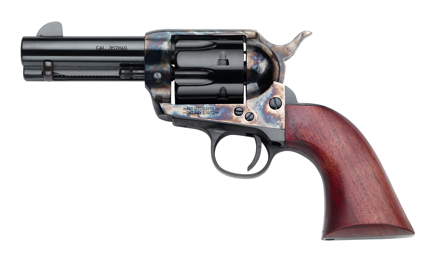 Pietta HF357CHS312NM 1873 Great Western II Posse 357 Mag 6rd 3.50 Blued Steel Barrel & Cylinder, Color Case Hardened Steel Frame, Walnut Grip, Exposed Hammer