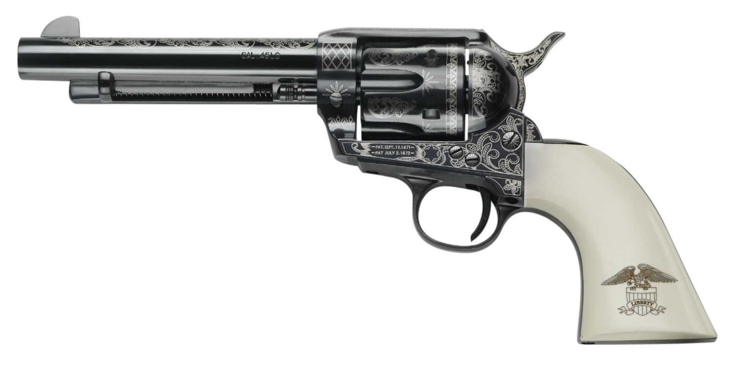 Pietta GW45LLE434NMUI 1873 GW2 Liberty 45 Colt (LC) 6 Shot, 4.75 Blued Engraved Steel Barrel, Cylinder, Frame & Hammer, Ultra Ivory Grip w/Engraved Liberty Eagle