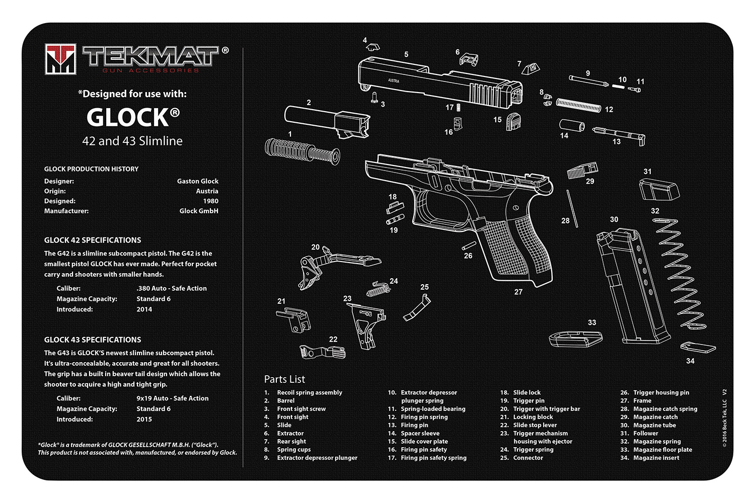 TekMat TEKR20GLOCK4243 Glock 42/43 Ultra 20 Cleaning Mat-img-0