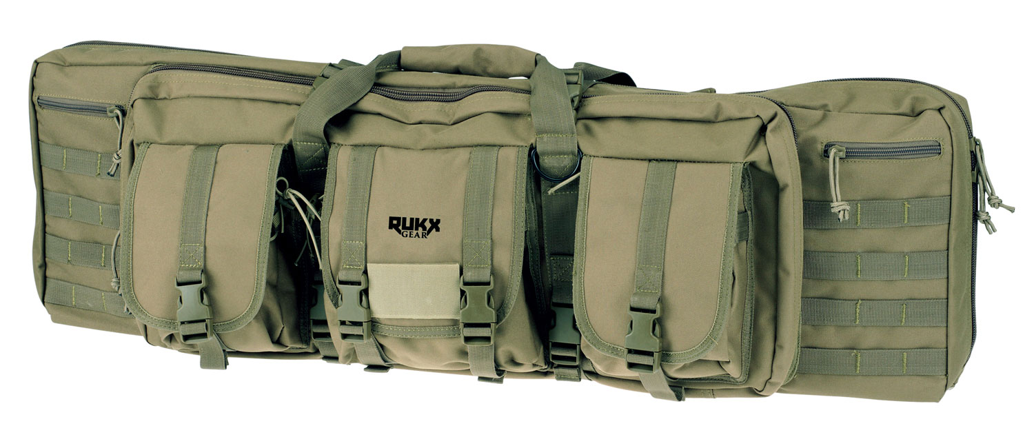 Rukx Gear ATICT36DGG Tactical Double Gun Case 36 Water Resistant Green 600D Polyester w/ Non-Rust Zippers Reinforced Velcro & Adjustable Back Straps