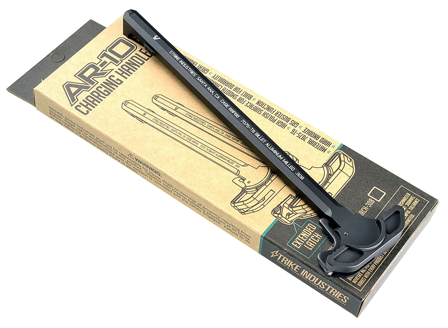 Strike Industries ARCHEL308BK AR-10 Extended Latch Charging Handle Black