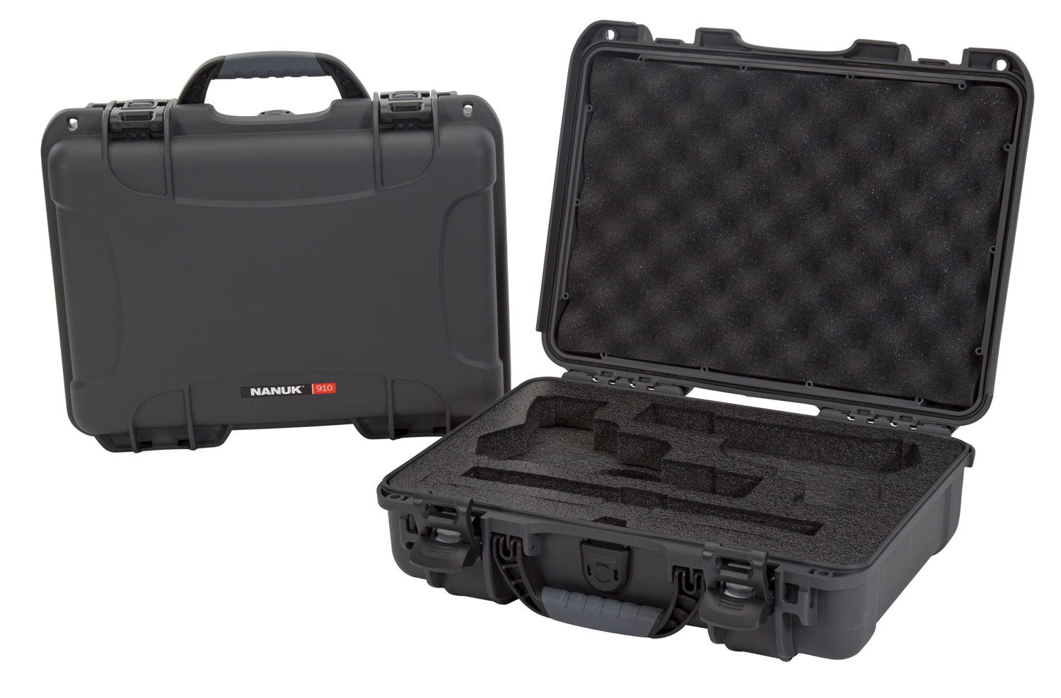 Nanuk 910CLASG7 910 Classic 2 Up Pistol Case Graphite Polymer w/ Latches & Closed-Cell Foam Padding 13.20 L x 9.20 W x 4.10 H Interior Dimensions