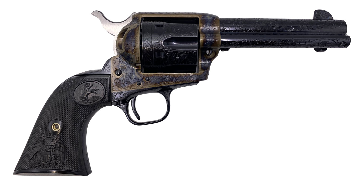 Colt P1840Z Single Action Army 45 Colt (LC) 6rd 4.75" Blued Engraved Steel Barrel & Cylinder Color Case Hardened Frame