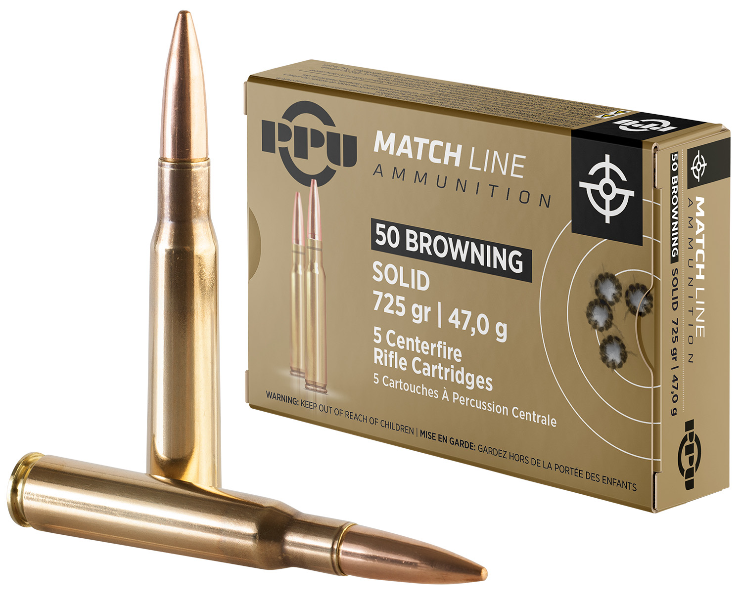 PPU PPM50 Match 50BMG 725gr Full Metal Jacket Solid 5 Per Box/20 Case
