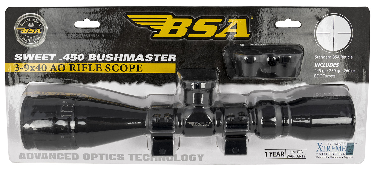 BSA 45039X40AOWRTB Sweet 450 Bushmaster Matte Black 3-9x40mm AO 1" Tube...-img-0