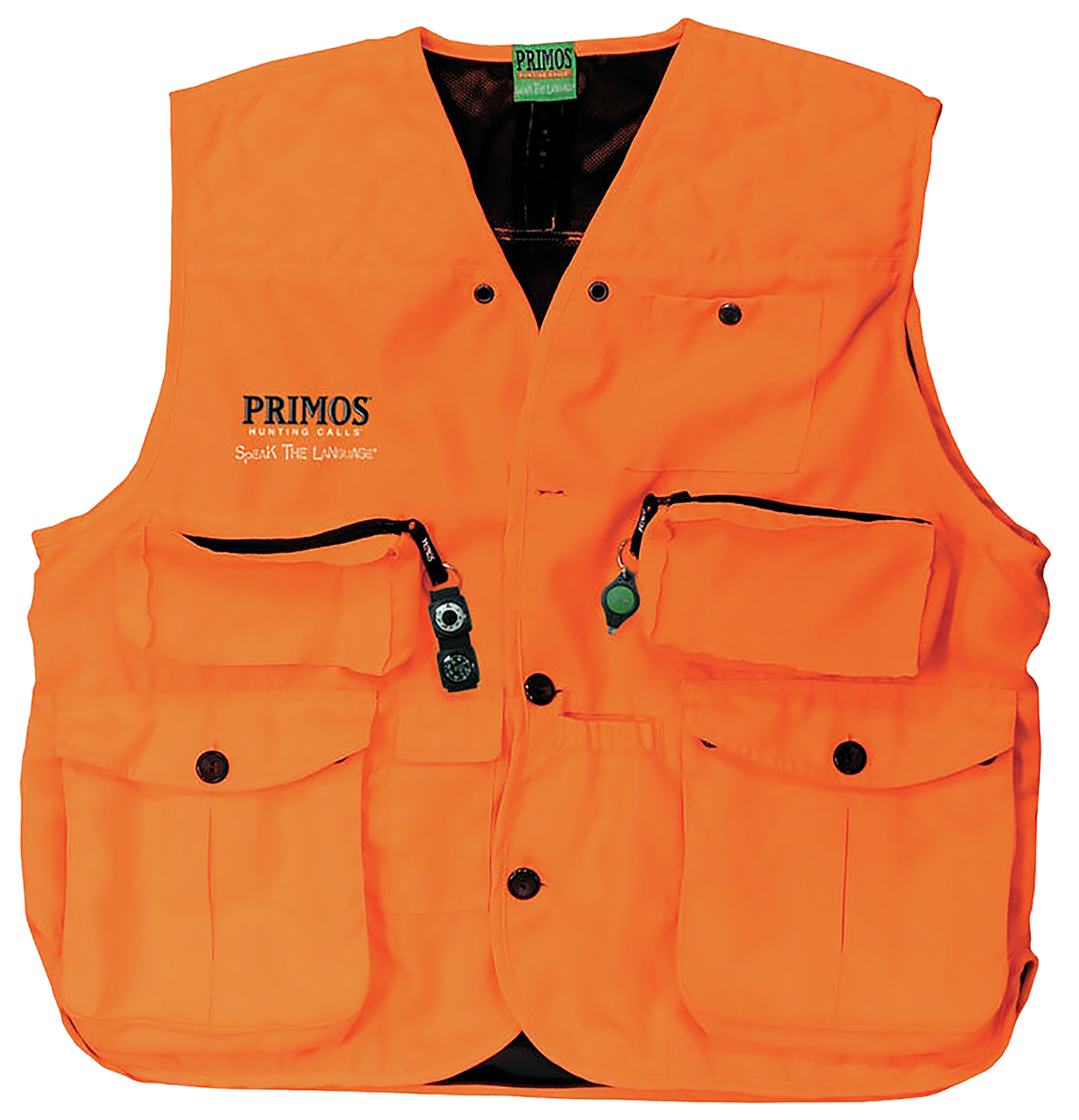 Primos 65701 Gunhunter's Hunting Vest Medium Blaze Orange Features Compass & LED Light