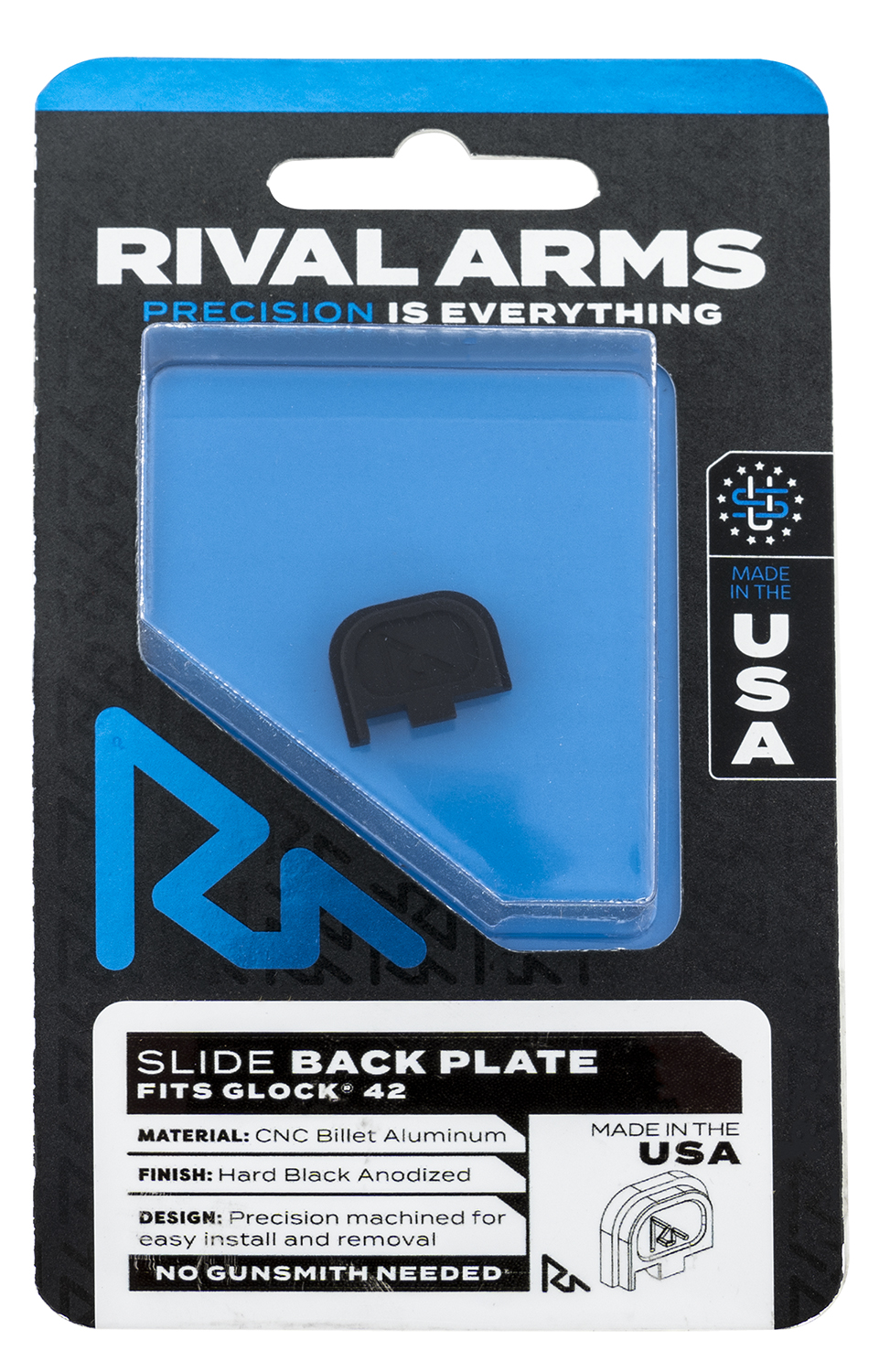 Rival Arms RA43G003A Slide Back Cover Plate Single Stack Black Anodized...