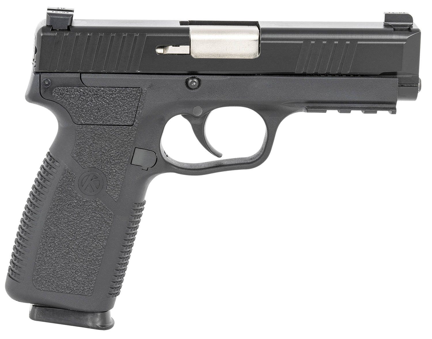 Kahr Arms TP90S94N TP9-2  9mm Luger Caliber with 4 Barrel, 8+1 Capacity, Black Finish Picatinny Rail Frame, Serrated Matte Black Stainless Steel Slide, Textured Polymer Grip & TruGlo Night Sights