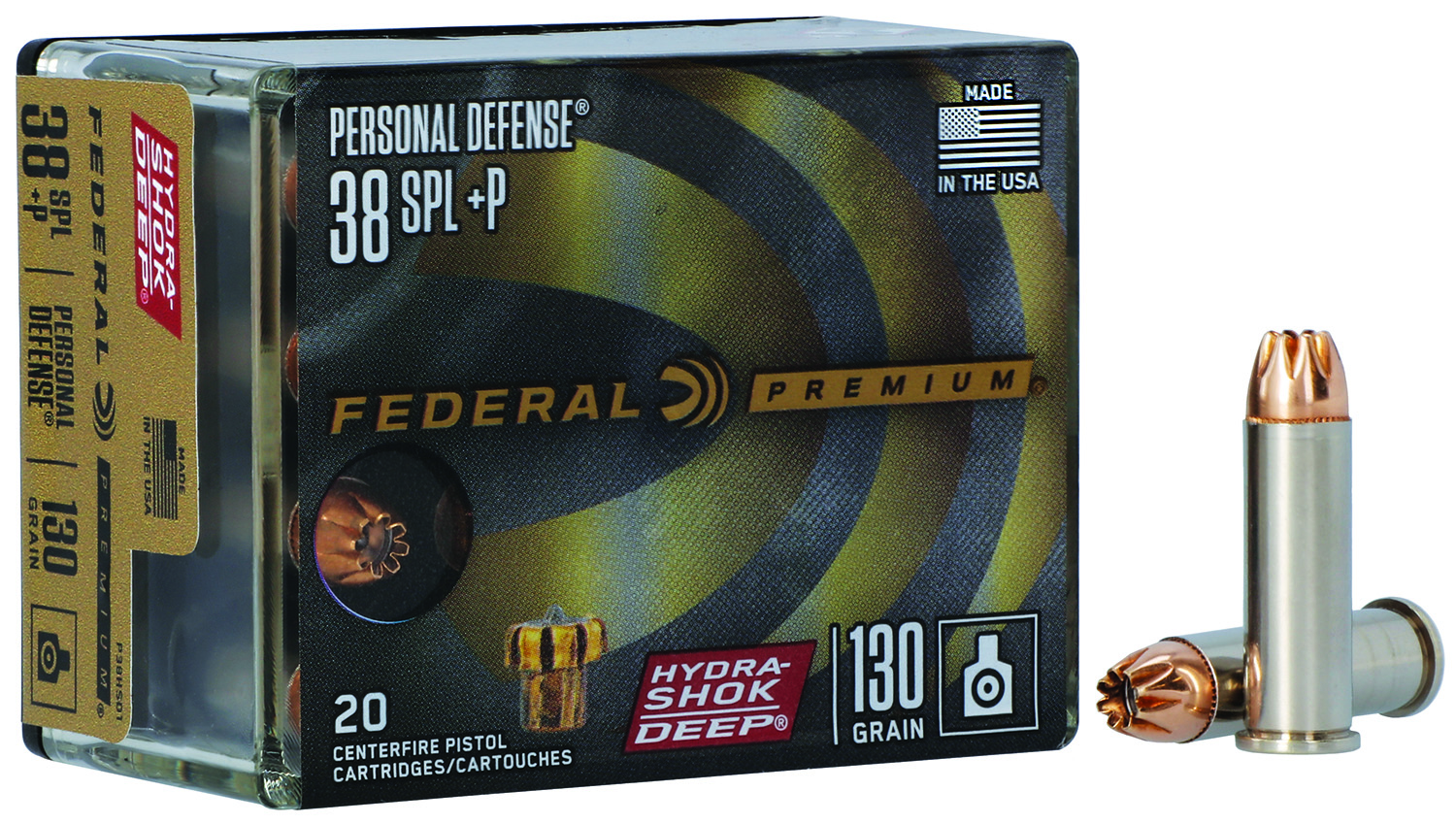 Federal P38HSD1 Premium Personal Defense 38Special+P 130gr Hydra-Shok Deep Hollow Point 20 Per Box/10 Case