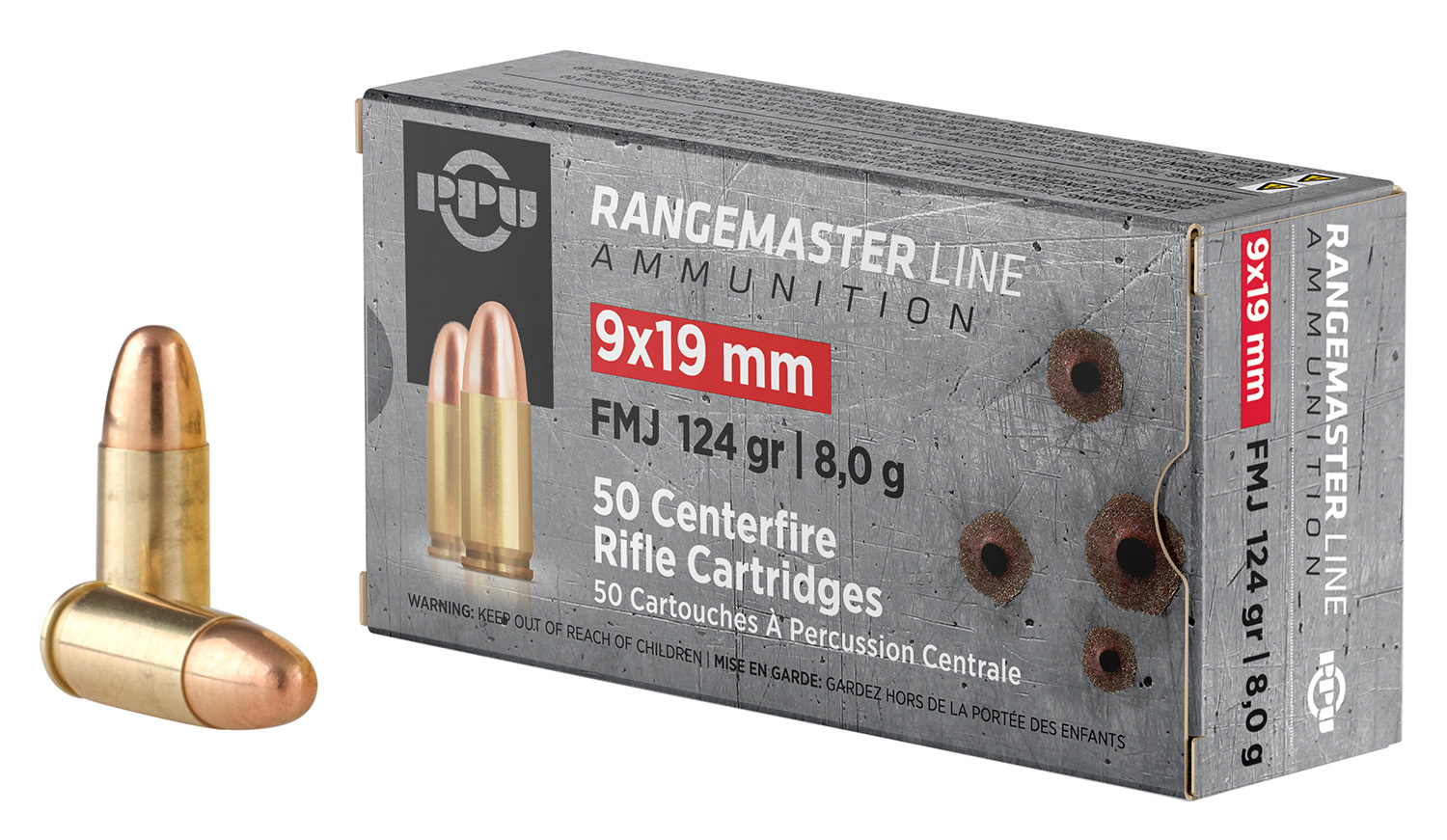 PPU PPRM9 Rangemaster 9mmLuger 124gr Full Metal Jacket 50 Per Box/20 Case