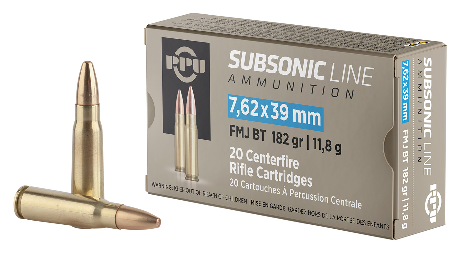 PPU Pps76239 Subsonic 7.62X39mm 182Gr Full Metal Jacket Boat Tail 20 PER