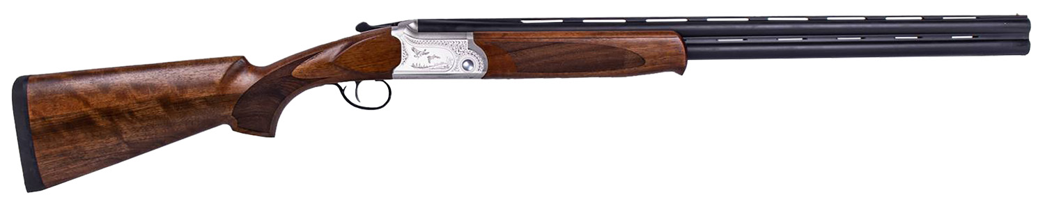 ATI ATIGKOF12SVE30 Cavalry SVE 12 Gauge 3 2rd 30 Blued O/U Barrel, Silver Engraved Metal Finish, Oiled Turkish Walnut Stock, Ejector, 5 Chokes