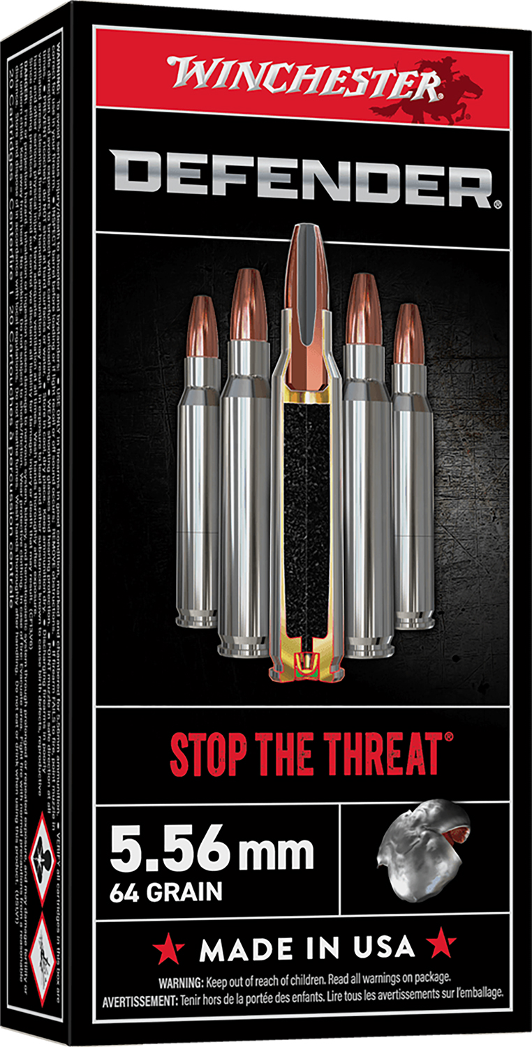 Winchester Ammo A556PDB Defender Defense 5.56x45mm NATO 64 gr Bonded Solid Base 20 Per Box/ 10 Cs