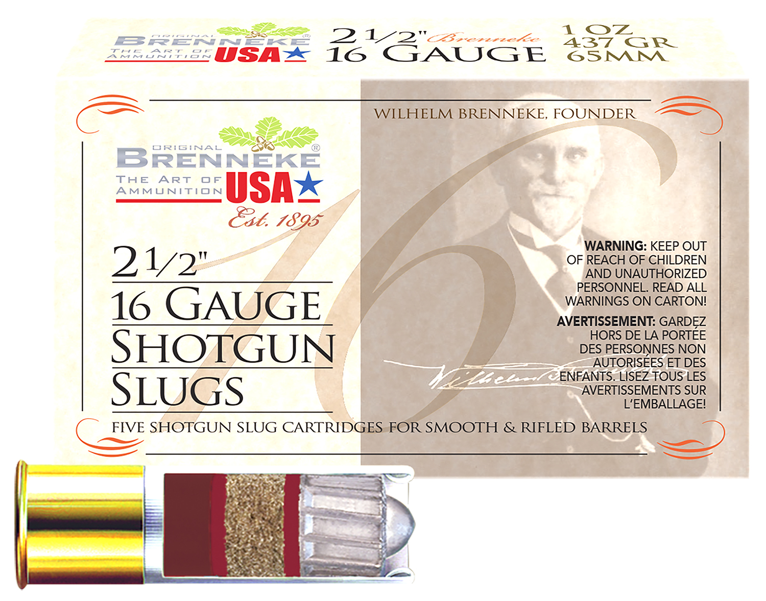 Brenneke 16 Gauge 2.5in Centerfire Shotgun Slug Ammo, 5 Rounds, SL162BR-img-0