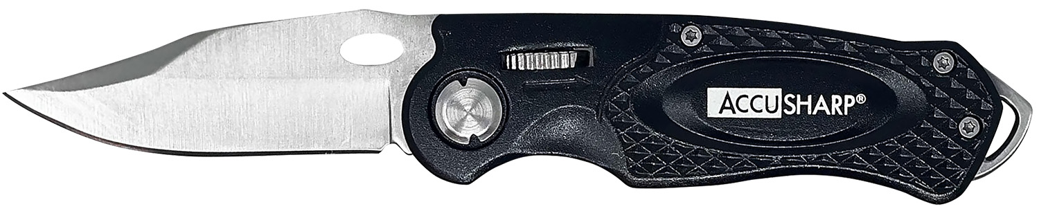 AccuSharp 703C Sport 3" Folding Plain Stainless Steel Blade-Black Anodi...