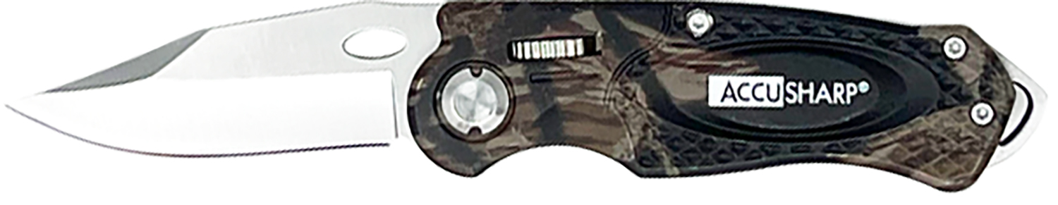 AccuSharp 704C Sport 3" Folding Plain Stainless Steel Blade-Camo Anodiz...