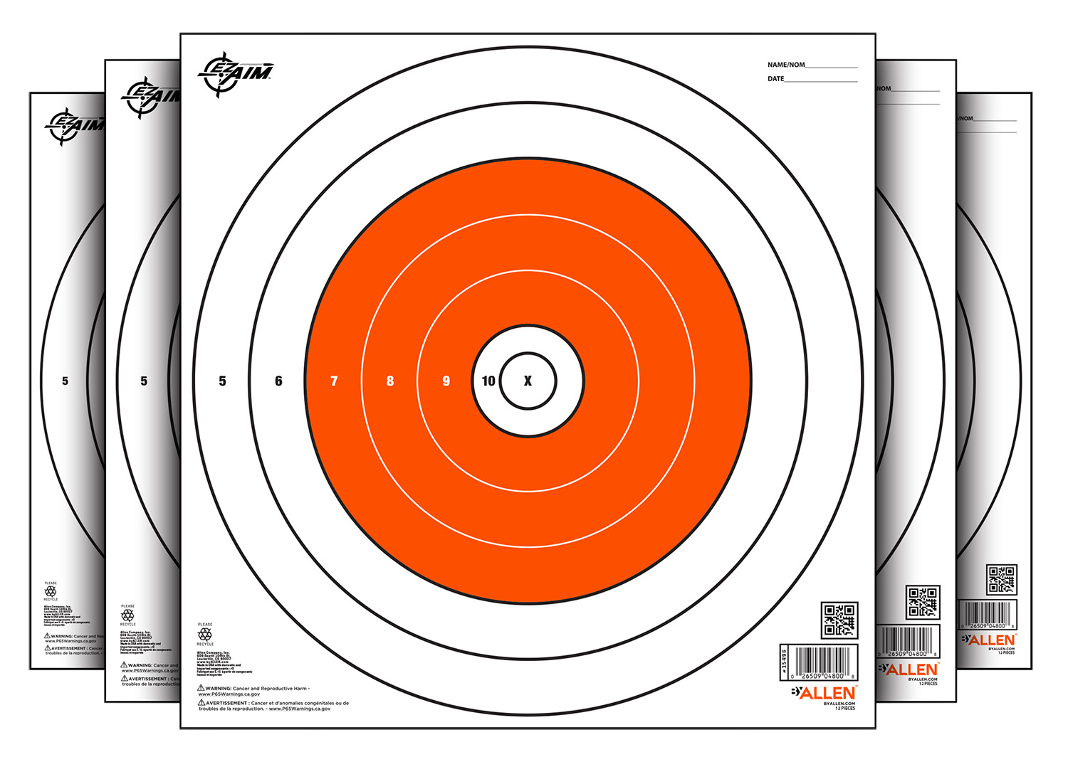 Allen EZ Aim Paper Bull's-Eye Target 12x12 White/Orange 12pk - Allen Company