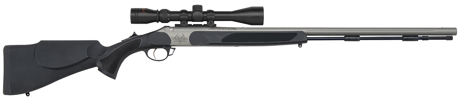 Traditions R556110460 Vortek StrikerFire  50 Cal 209 Primer 28 Stainless Cerakote Black Synthetic Stock 3-9x40 Scope