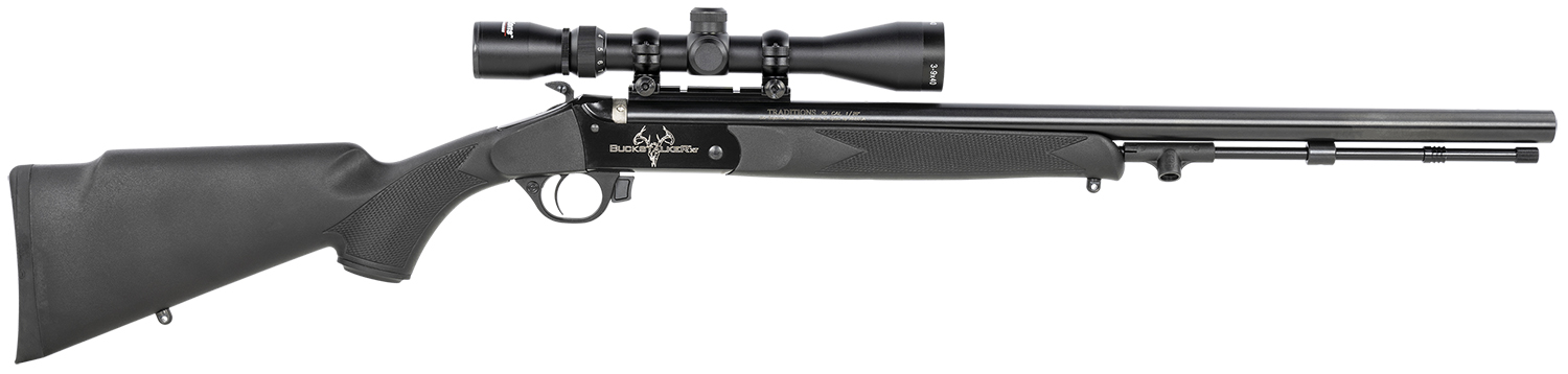 Traditions R572000840 Buckstalker XT 50 Cal 209 Primer 24 Blued Barrel/Rec Black Synthetic Stock 3-9x40 Scope