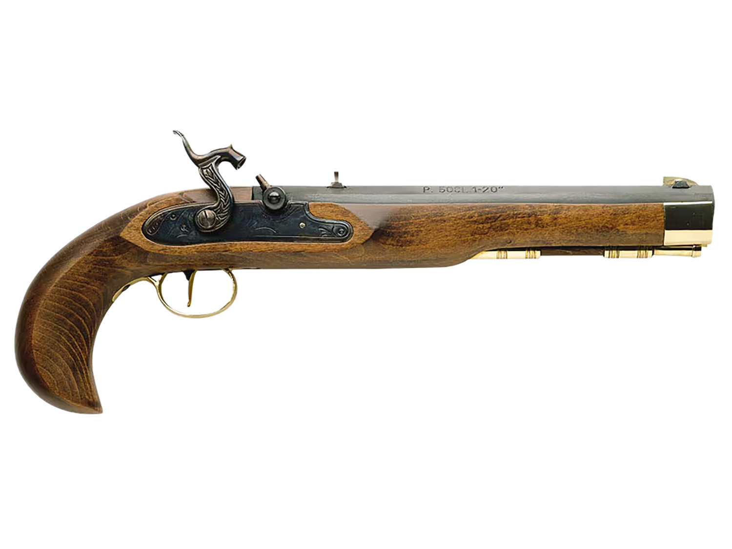 Traditions P1060 Kentucky Pistol Single Shot 50 Cal Percussion 10 Color Case Hardened Frame Blued Barrel Walnut Grip