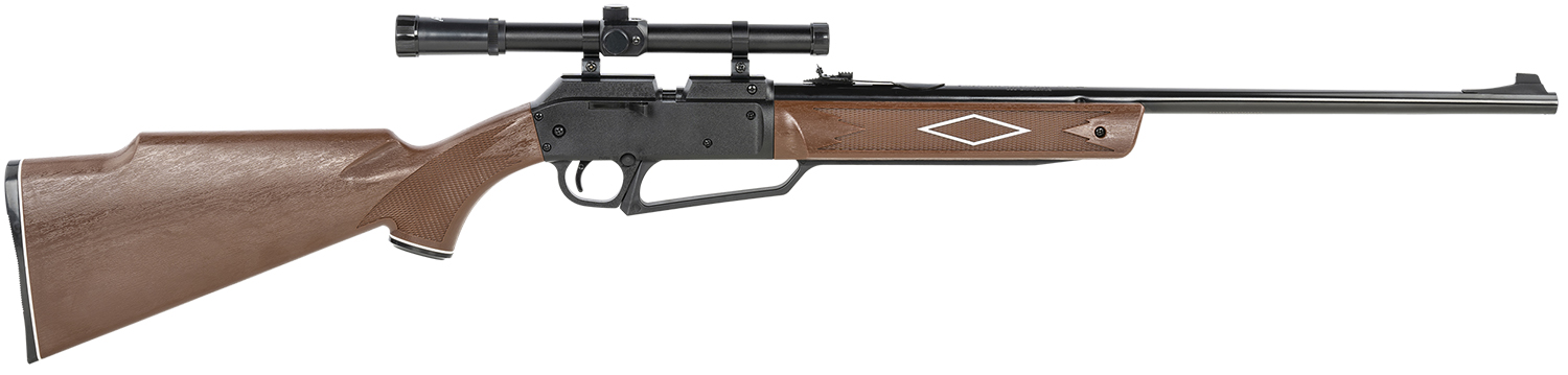 Multi-pump pneumatic rifle with woodgrain stock. Shoots .177 pellets and BBs. Speed: 800 fps.