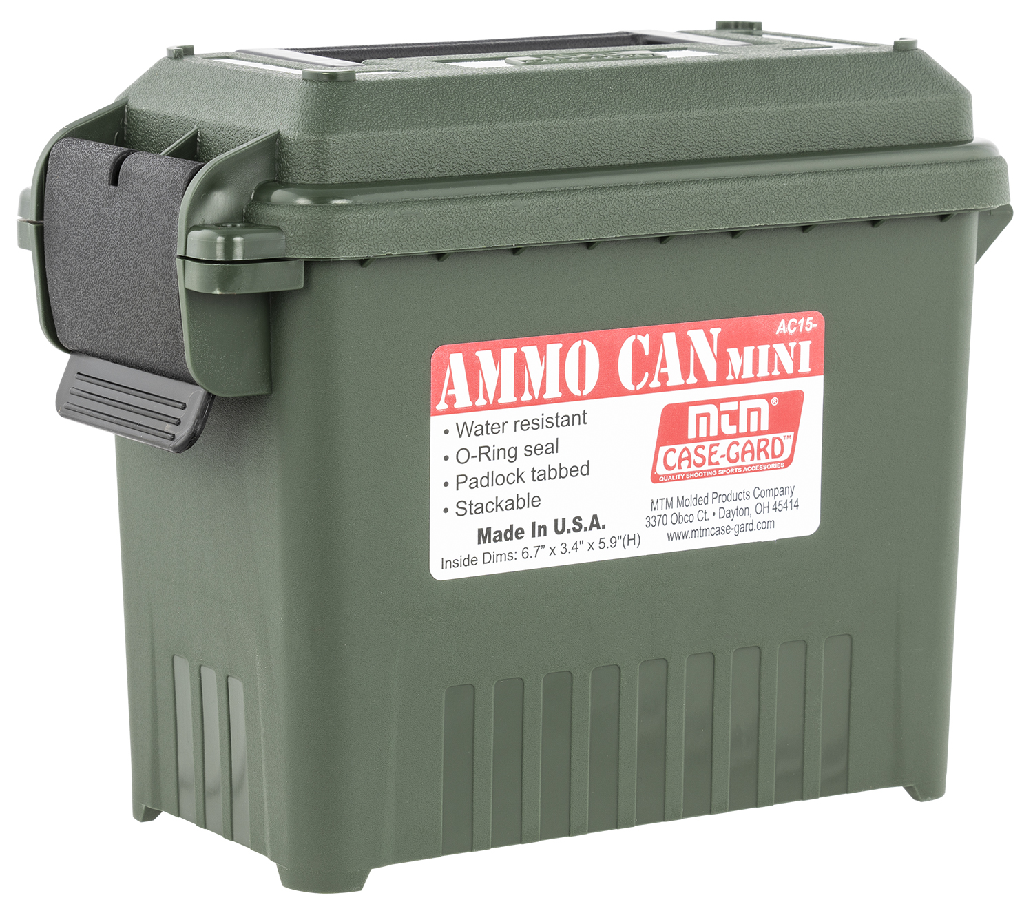 MTM Case-Gard Ammo Can Mini AC15 Polymer Green - Holds 700 Rounds 9mm, 400 Rounds 45 ACP, 400 Rounds .223, 100 Rounds 28/.410ga, 60 Rounds 12ga - MTM Case-Gard - AMMO CAN