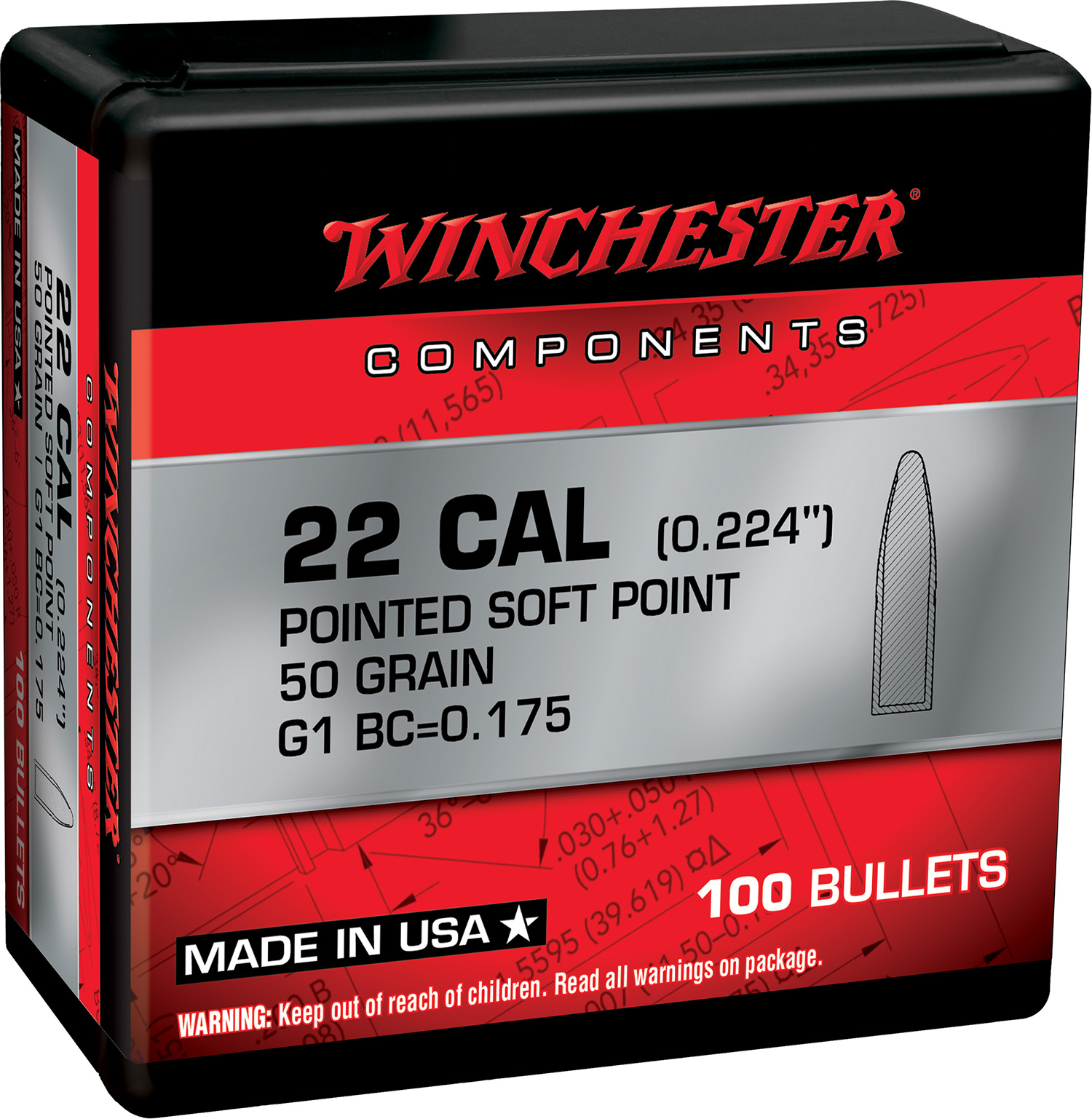 Winchester WB222SP50X 222 Remington 50 Grain Soft Point 100 Count