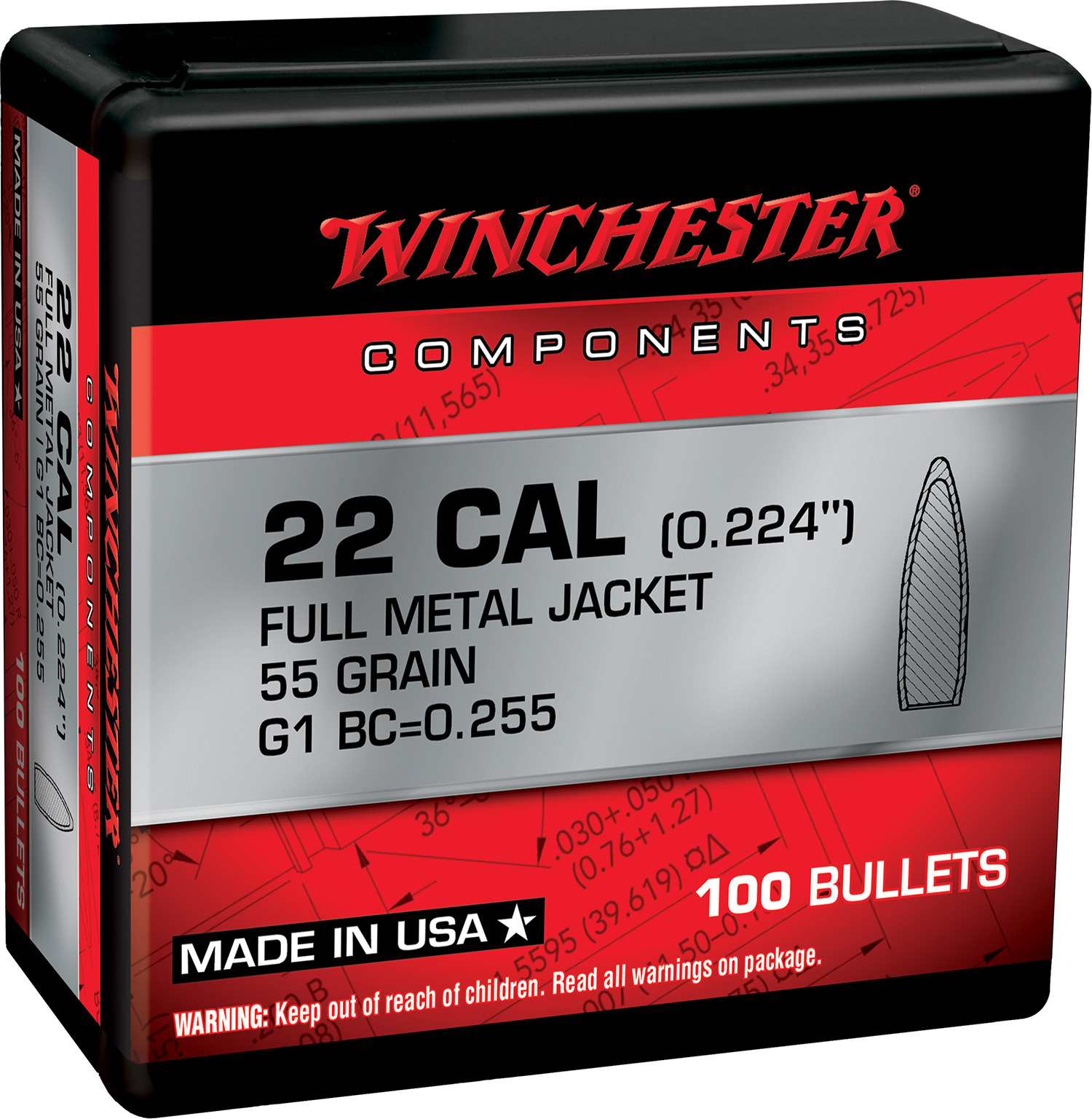 Winchester Ammo WB556MC55X 5.56x45mm NATO .224 55 gr FMJBT - 100 Bullets - Winchester - .224