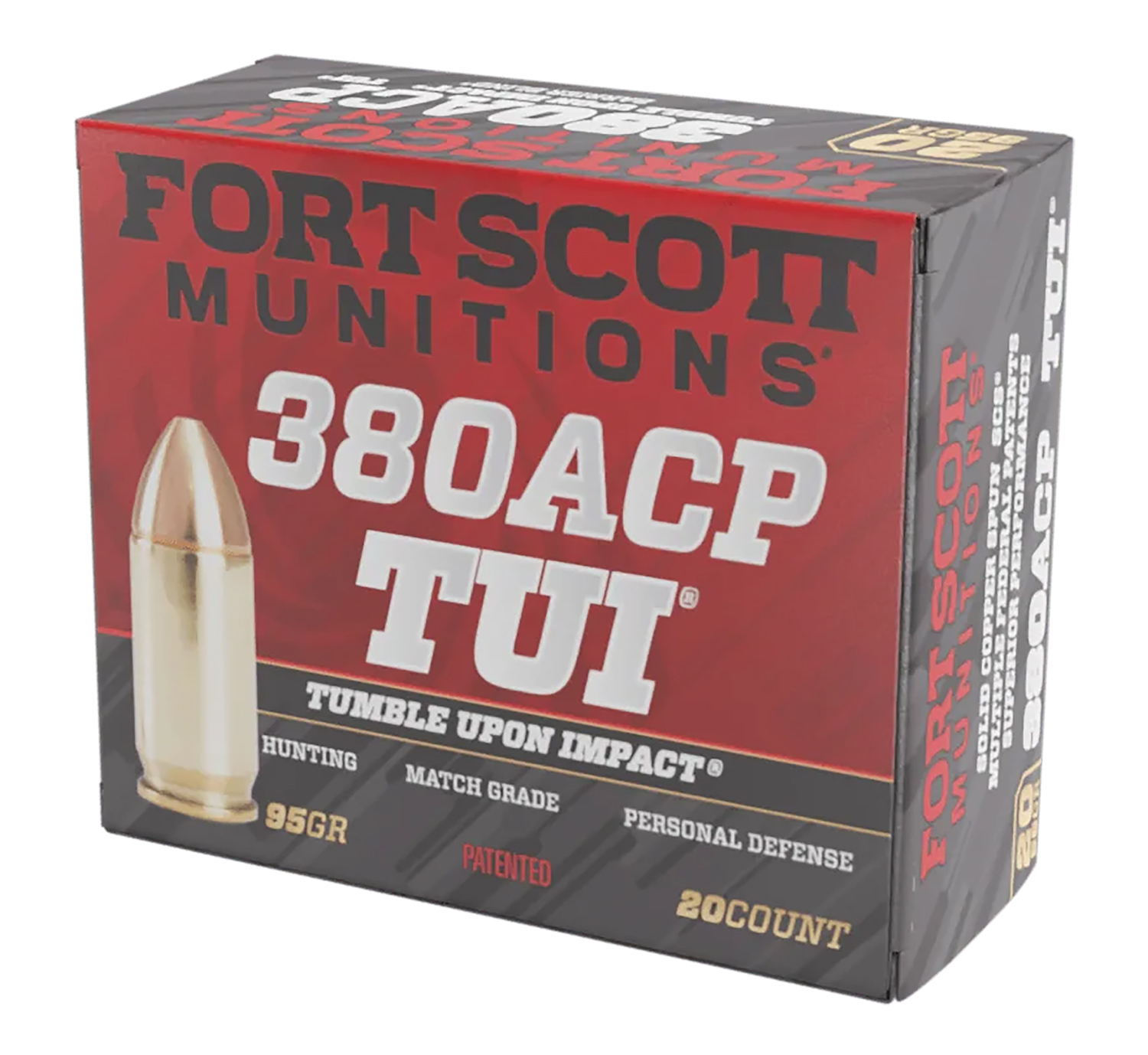 Fort Scott Munitions 380095SCV Tumble Upon Impact (TUI)  380ACP 95gr Solid Copper Spun 20 Per Box/25 Case