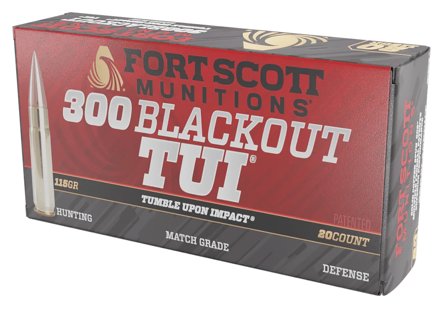Fort Scott Munitions 300115SCV Tumble Upon Impact (TUI)  300Blackout 115gr Solid Copper Spun 20 Per Box/25 Case