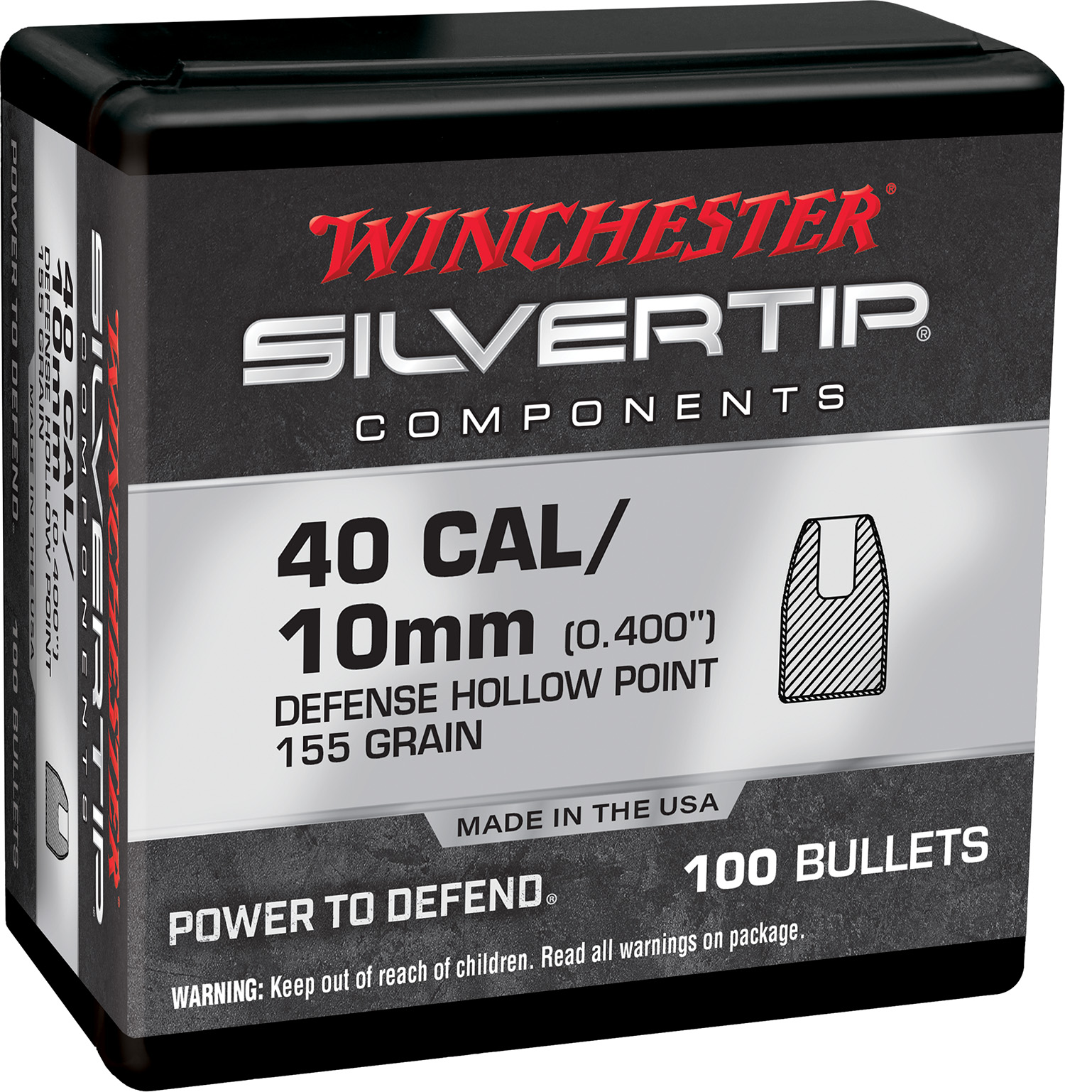 Winchester WB40ST155X Centerfire Handgun Reloading Bullets .400 155 gr Silvertip Hollow Point - Winchester - .400
