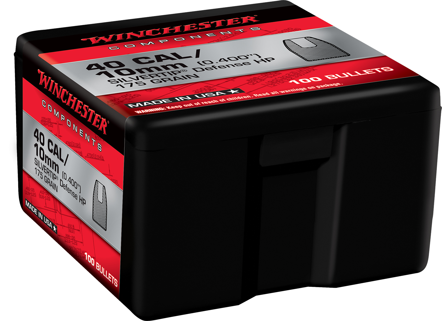 Winchester WB40ST175X Centerfire Handgun Reloading Bullets .400 175 gr Silvertip Hollow Point