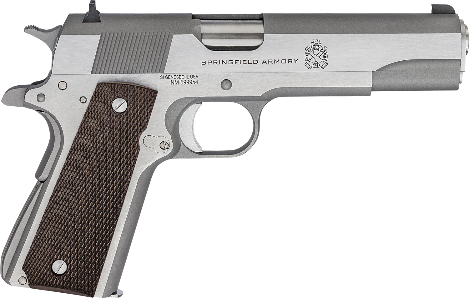 Springfield Armory 1911A1 Defenders Series, Stainless Steel .45 ACP Semi-Auto Pistol, 5" Match Grade Barrel, 3-Dot Sight, Checkered Wood Grips - Springfield Armory - 45 ACP