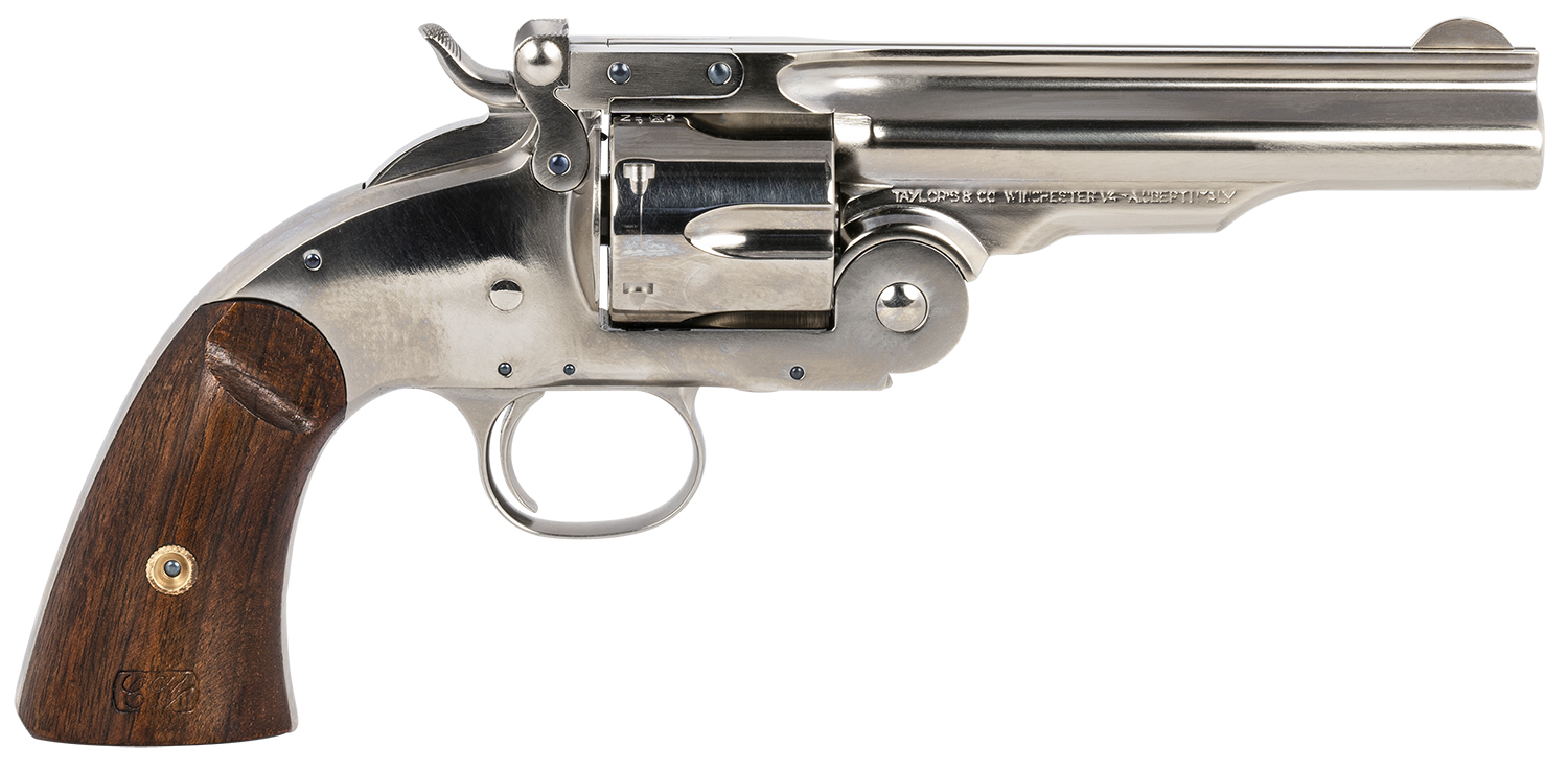 TAYLOR Schofield Top Break 45 Colt (LC) 5" Barrel, 6rd Nickel-Plated Steel Walnut Grip