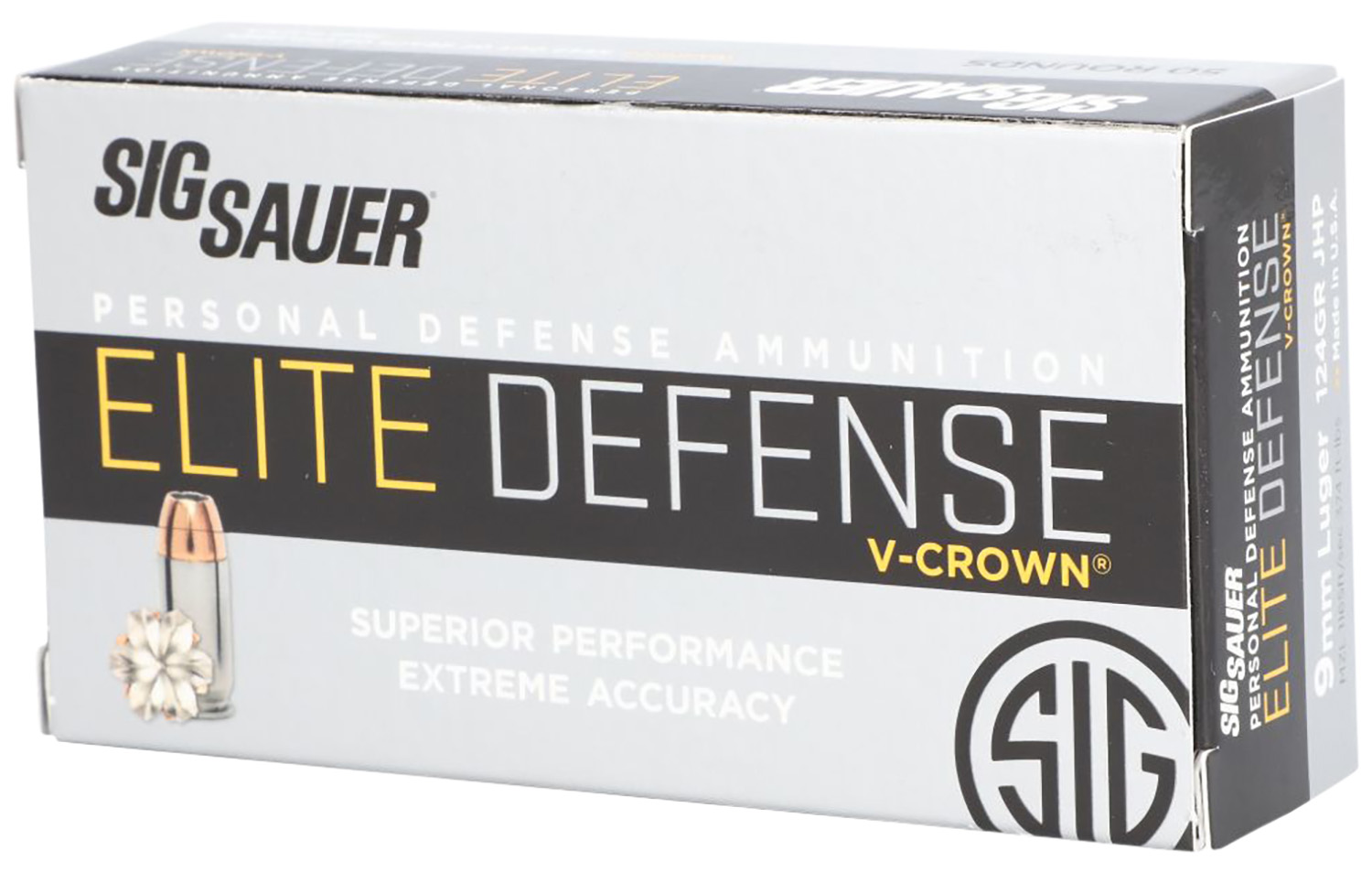 SIG SAUER Elite Performance 9mm 124 Grain V-Crown JHP Ammo 50 Round Box - Sig Sauer - V CROWN JACKETED HOLLOW POINT for sale at TheGunDock