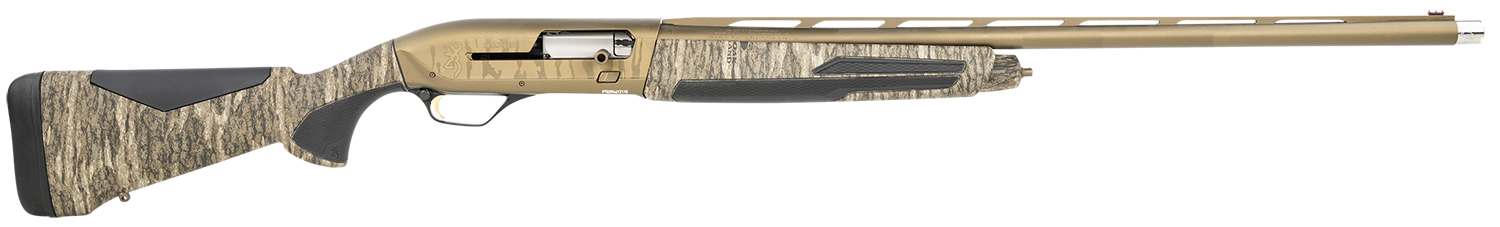 Browning Maxus II Wicked Wing 12 Gauge 28" Shotgun - Burnt Bronze Cerakote Mossy Oak Bottomland - Overmolded Grip - Fixed Stock - Right Hand (Full Size) - Browning - 12 Gauge