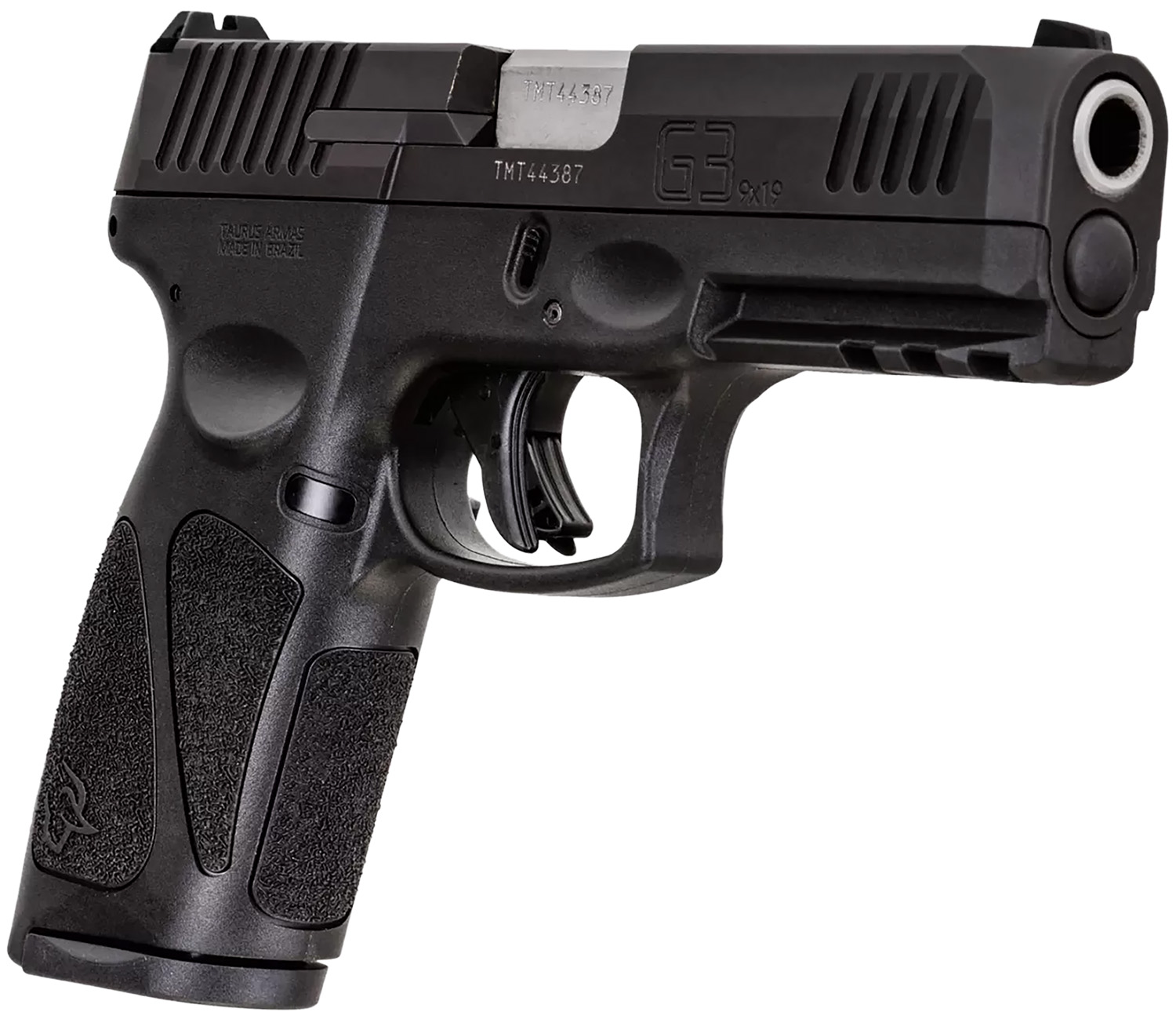 Taurus G3 Black 9mm Full Size 15+1 4in - Superb Value Pistol 4 Taurus G3 Black 9mm full size pistol, angled view showing the matte black Tenifer slide, Picatinny rail and polymer frame