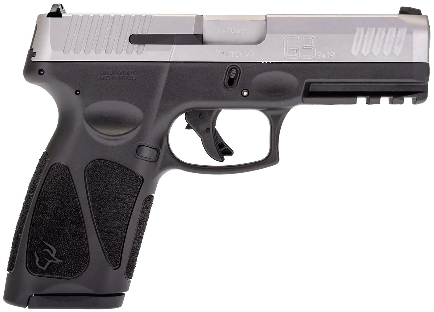 Taurus 1G3B949 G3  Full Size Frame 9mm Luger 15+1/17+1 4" Matte Stainless Steel Barrel, Matte Serrated Stainless Steel Slide, Black Polymer Frame w/Picatinny Rail, Black Polymer Grip, Right Hand